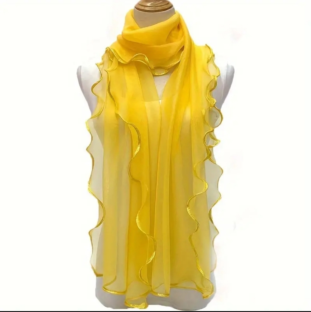 Scarf Ruffle Trim Sheer Golen Yellow